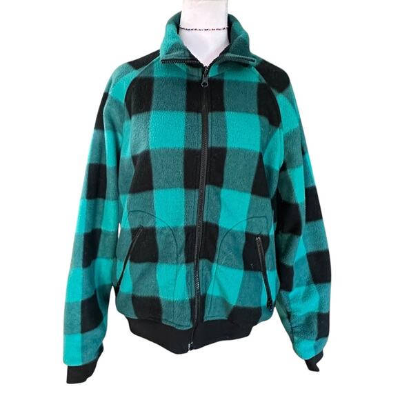 Vintage 90's Columbia Bugaboo Teal Plaid Fleece Liner Jacket Size Med/Large - Picture 1 of 5